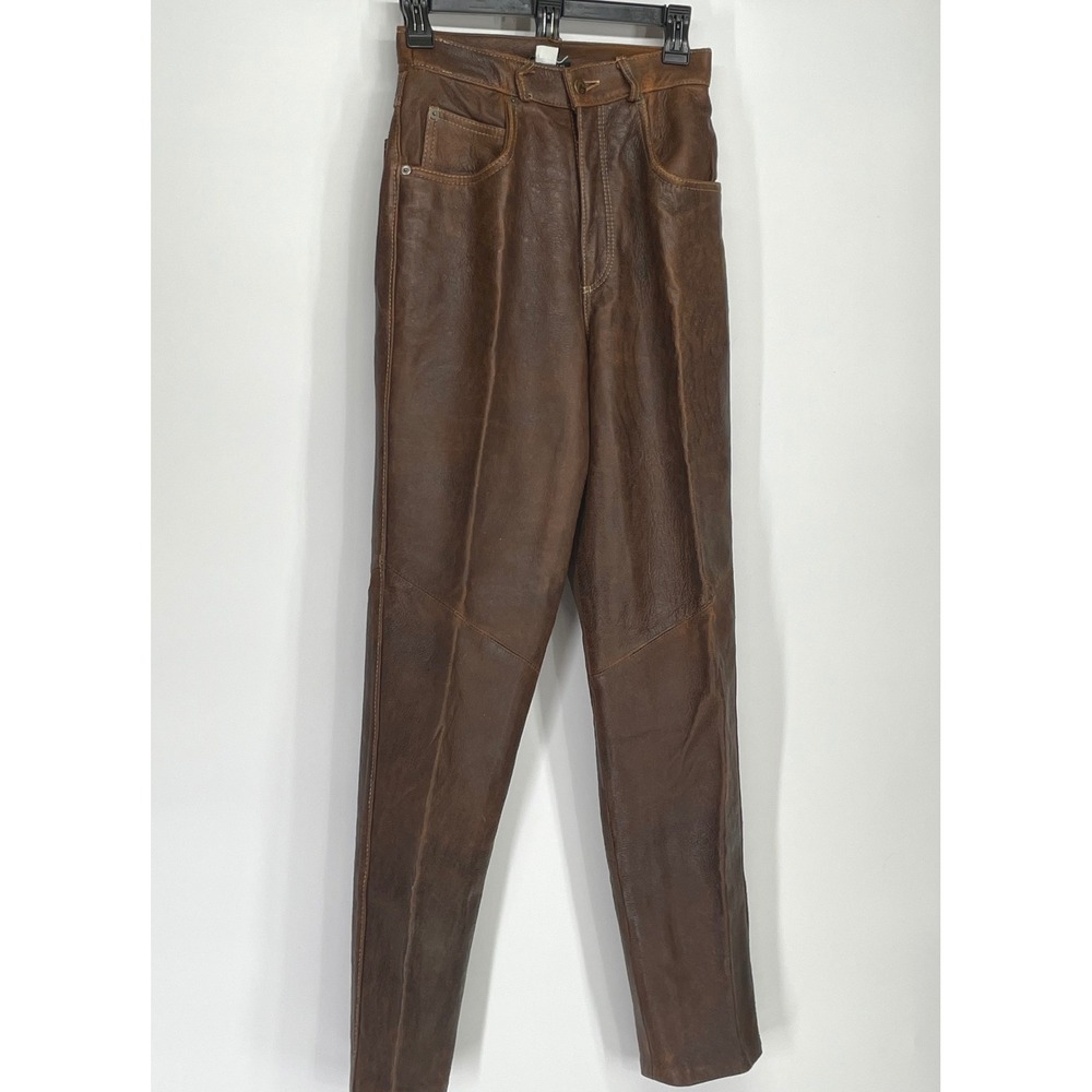 VTG Sunrider Jeans Women Pants 8 Tapered Brown Leather High Waist‎ Western Biker